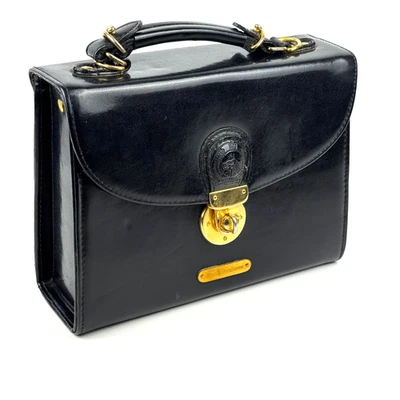 Vintage Polo Ralph Lauren Square Hard Black Leather Purse Handbag Equestrian - Image 1 of 4