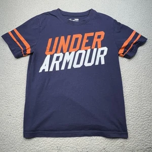 Under Armour Shirt Youth Large Navy Blue Orange HeatGear Athletic Loose Fit Tee - Picture 1 of 10