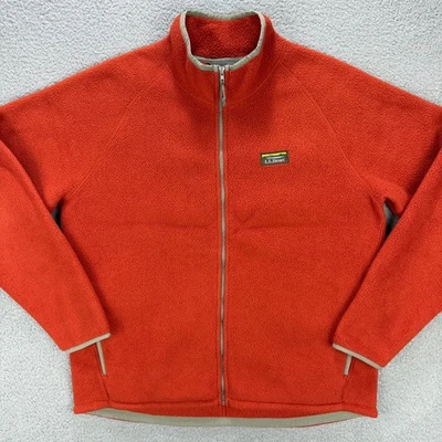 LL Bean Jacket Mens Large L Orange Katahdin Fleece Sherpa Teddy Sweater 518186 - Image 1 of 4