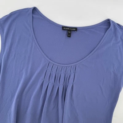 Eileen Fisher Womens Medium Silk Sleeveless Top Pleated Scoop Neck Blouse Purple - Image 1 of 4