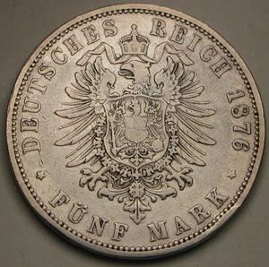 PRUSSIA (German Empire) 5 Mark 1876 C - Silver 0.9 - Wilhelm I. - VF - 4165 * - Picture 1 of 2
