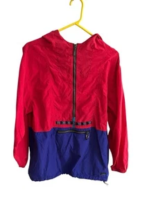 Vintage 90s LL Bean Pull Over 1/4 Zip Anorak Jacket Red Blue XL Kids S/M Adult - Picture 1 of 9