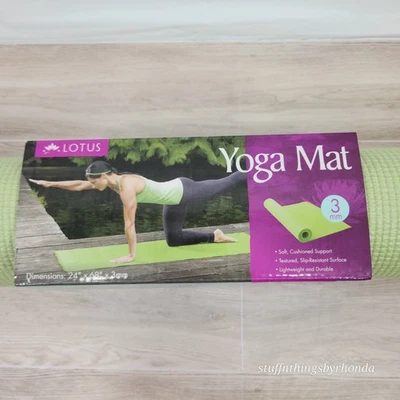 New In Package Lotus Printed Yoga Mat, Green, Lightweight 24"x68"x 3mm - Image 1 of 4