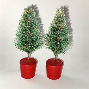 "Par de bases de macetas de madera roja de Navidad flocadas árboles cepillo para botellas vintage de 3,5""" - Imagen 1 de 6