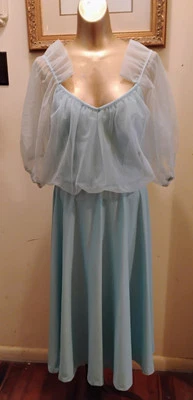 Sears Powder Blue Poofiest Sleeves Ever Chiffon Overlay Party Prom Dress M L - Image 1 of 4