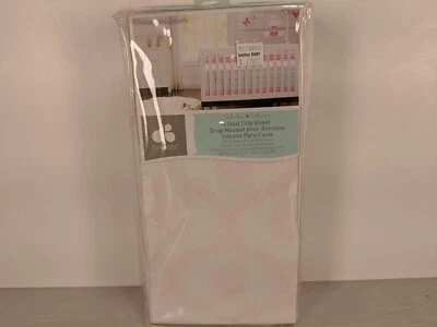 Just Born Fitted Crib Sheet. Fits all Standard Crib Mattresses White/Pink. New  - Image 1 of 4
