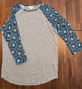 Lularoe Randy Style Raglan Baseball Tee Shirt - Size Medium - Gray and Teal - Picture 1 of 6