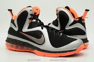 NIKE LEBRON 9 NEW SIZE 8 METALLIC SILVER BRIGHT MANGO BLACK 469764-005 - Picture 1 of 8