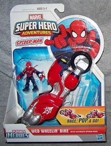 PLAYSKOOL 2013 MARVEL SUPER HERO ADVENTURES SPIDER-MAN W/ WEB WHEELIN' BIKE SET - Picture 1 of 2