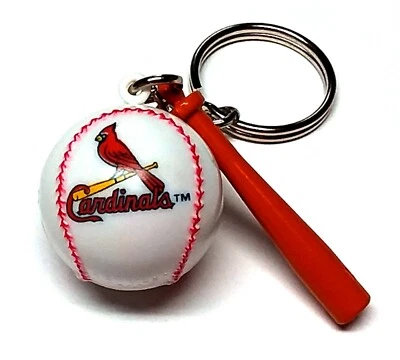 ST. LOUIS CARDINALS KEYCHAIN BALL & BAT 1" ROUND BALL LICENSED MLB CHARM PULL - Image 1 of 2