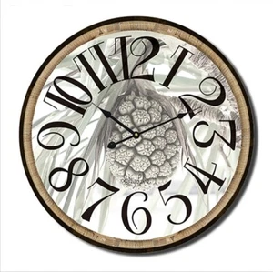 33cm Tropical MDF Clock with Pandanus Fruit Round Wall Art Home Decor Gift New - Picture 1 of 3