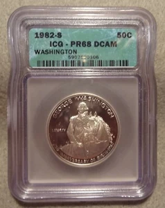 1982-S COMMEMORATIVE WASHINGTON PROOF HALF DOLLAR IGC PR68 DCAM - Foto 1 di 4
