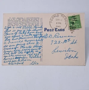 1 CENT WASHINGTON U.S. Postage Stamp Linen Postcard 1949 PEBBLE BEACH GOLF 7th - Picture 1 of 14