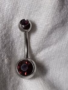 Burgandy dk Red Wine CZ Stud  with 2 stones navel belly ring US Seller #1