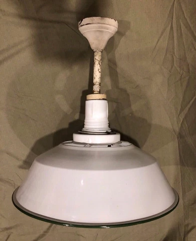 Enameled Steel Industrial Pendant Light 20 1/2" Diameter Shade 21" Tall Vintage Cover