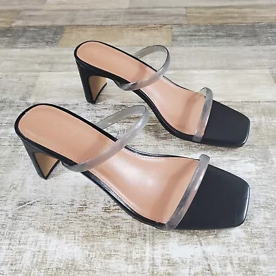 Faryl By Farylrobin Analisa Womens Sz 8.5 Black Clear Block Heel Slip On Strappy - Image 1 of 4