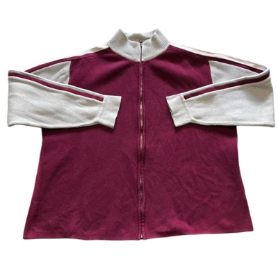 Joe Boxer Burgundy and Tan Color Block Zip Front Cardigan / Shacket, Size XL - Image 1 of 4