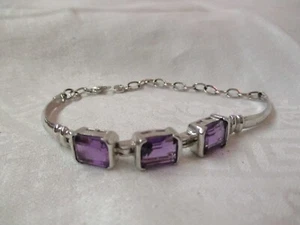 Vintage 925 Sterling Bracelet with 3 Purple Stones - Picture 1 of 4