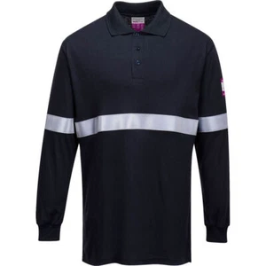 Modaflame Mens Anti Static Flame Resistant Long Sleeve Polo Shirt Navy 4XL - Picture 1 of 1