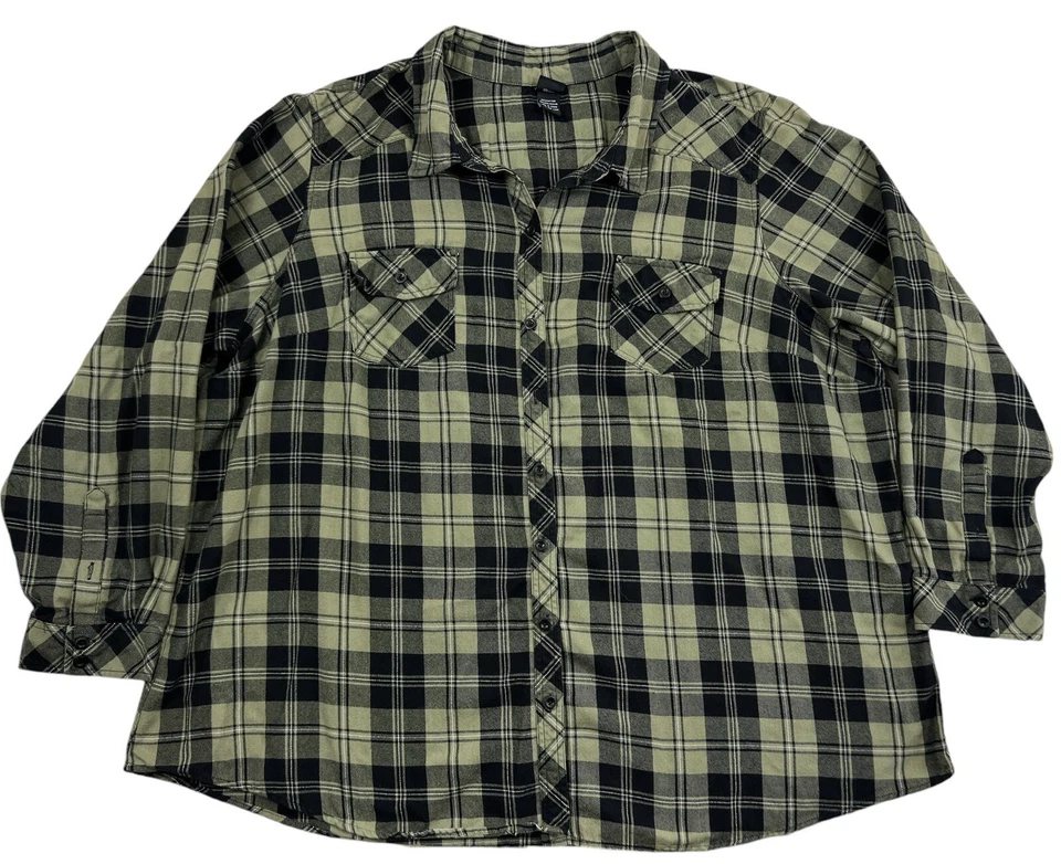 Disney Women Green Button Up Long Sleeve Plaid Shirt Sz 4 Tinkerbell - Image 1 of 4