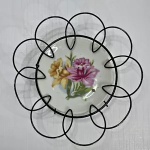 Wire Rim Floral Plate Japan Hanging Farmhouse Kitchen Décor Pink Vintage 6” - Picture 1 of 4