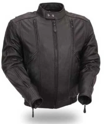 Chaqueta de cuero para scooter con ventilación First MFG para hombre con tubería reflectante FIM238MNZ Foto 1 de 2
