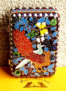 Vintage Rara Scatola Portagioie Art Nouveau Guilloche Cloisonne con Farfalle e Pe - Foto 1 di 11