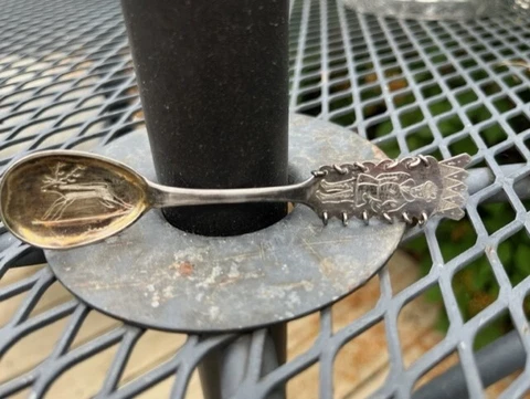antique 1927 Finnish Finland 813H silver spoon engraved reindeer/Laplander Cover