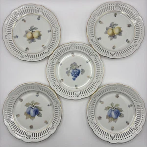 7" Schwarzenhammer Bavaria Germany Set of 5 Porcelain Fruit Reticulated Plates - Picture 1 of 12