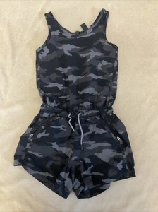 Athleta Girls Romper Shorts Tank Black Camo Medium 8/10 Flaw - Picture 1 of 5