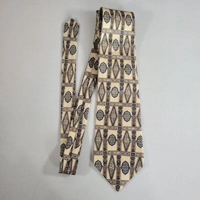 Alexander Julian Mens Silk Tie Gold Geometric Embroidered Colours Brand - Image 1 of 4