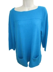 Peck & Peck 100% 2-ply Cashmere Aqua Blue Tunic Sweater with Pockets Size L - Picture 1 of 3