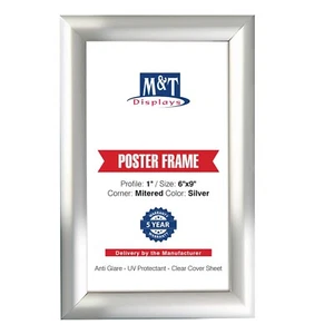 Snap Poster Picture Frame Aluminum Front Loading Wall Mounting 6x9 Inch Silver - Picture 1 of 8