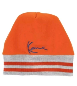KARL KANI SIGNATURE BEANIE ARANCIONE Nuovo con Etichette Righe Grigie - Foto 1 di 1