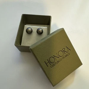 HONORA NEW in Box Freshwater Cultured Gray Pearl Stud Earrings Sterling 925 - Picture 1 of 5
