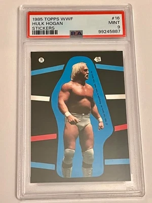 Pegatinas de lucha libre Topps WWF 1985 #16 Hulk Hogan PSA 9 como nuevas Low Pop Foto 1 de 4