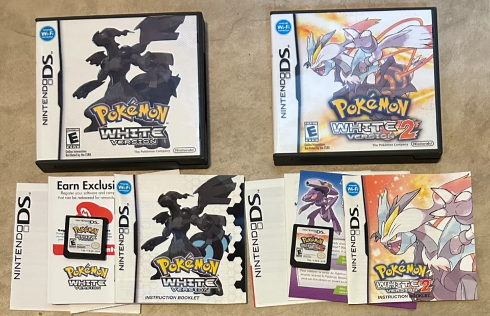 SET LOT Pokemon White 1 & 2 complete in case w/ manual Nintendo DS AUTHENTIC - Image 1 of 1