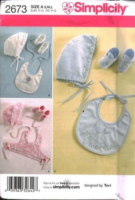 2673 Vintage Simplicity Sewing Pattern Infant Accessories Baby Gifts Bib Bonnet - Image 1 of 2