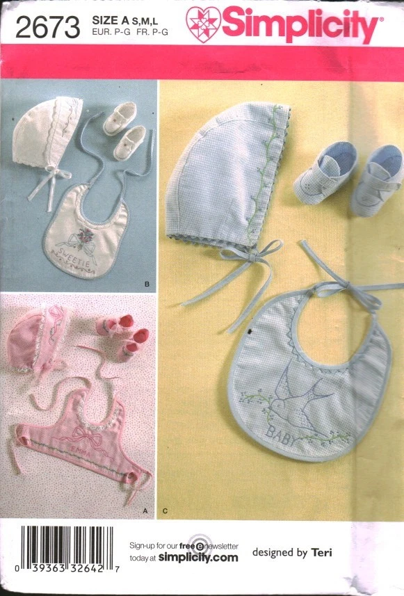 2673 Vintage Simplicity Sewing Pattern Infant Accessories Baby Gifts Bib Bonnet - Image 1 of 2