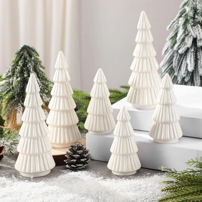 6 Piezas Estatuillas de Árbol de Navidad de Cerámica Blanca Árbol de Navidad Decorativo de Porcelana Foto 1 de 4