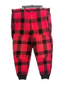 Vintage 50s Buffalo Plaid Wool Hunting Pants Red Black Outdoor Workwear - Picture 1 of 11