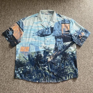 Star Wars Camicia Hawaiana Uomo XL Colorata Floreale Battaglia di Endor AT-AT RARA - Foto 1 di 13