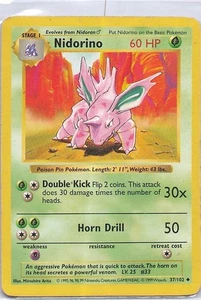 Nidorino Uncommon Base Set (Shadowless) 037/102 LP Unlimited - Picture 1 of 2