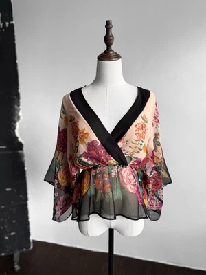 Blusa Top H&M Conscious Mujer Manga Kimono Floral Transparente Peplum Talla U... - Imagen 1 de 4