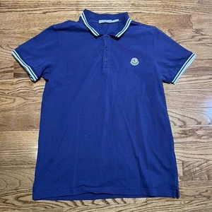 Moncler Polo Shirt Blue Big Boys 14 164cm Short Sleeve Designer Logo - Picture 1 of 11