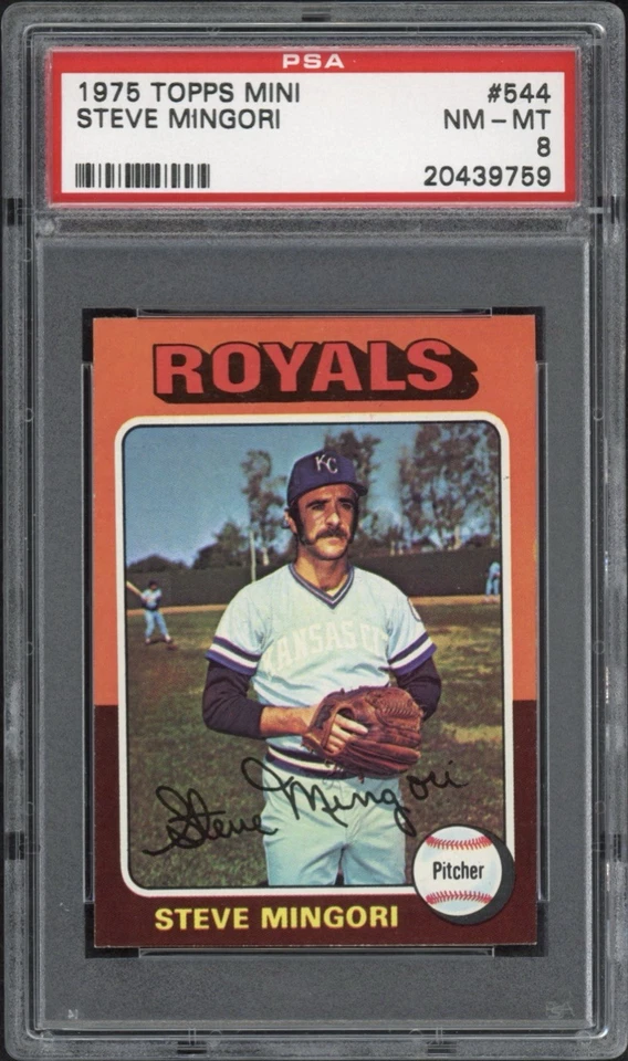1975 Topps Mini Steve Mingori #544 PSA 8 NM-MT Kansas City Royals - Image 1 of 2