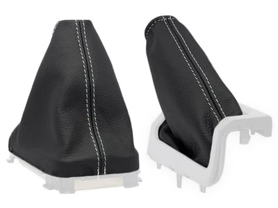 PARA VOLVO V70 2000-2005 CAMBIO DE MARCHAS + POLAINA FRENO CUERO COSTURAS BLANCO Foto 1 de 4