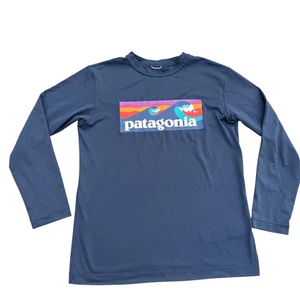 Patagonia Graphic Long Sleeve Shirt Wave Logo Top Kids Size L 12 - Picture 1 of 7
