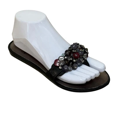 Stuart Weitzman Sandals Women 6 Black Embellished Thong Beaded Glam Slip On - Image 1 of 4