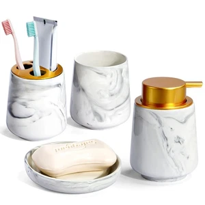 Bathroom Soap Dispenser Set, 4 Pieces Bathroom Accessories Set with Ceramic F... - Picture 1 of 7